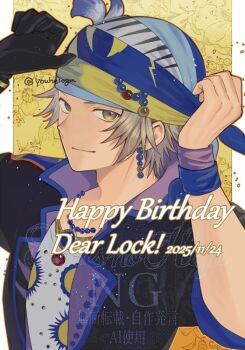 1boy beads birthday black_gloves black_jacket blue_trim closed_mouth commentary_request dated final_fantasy final_fantasy_vi gloves grey_hair happy_birthday headscarf jacket kiyuu locke_cole looking_at_viewer male_focus open_clothes open_jacket print_shirt shirt short_hair single_glove solo twitter_username upper_body white_shirt wristband