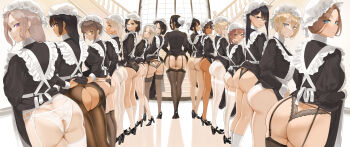 6+girls apron ass ass_cutout ass_focus black_dress black_hair black_panties blonde_hair brown_hair butt_crack clothes_lift clothing_cutout dress dress_lift edea_(throtem) elliot_(throtem) from_behind garter_belt garter_straps hat high_heels highres indoors kana_(throtem) kei_(throtem) lace lace-trimmed_panties lace_trim lifting_own_clothes lily_(throtem) lineup looking_at_viewer looking_back looking_to_the_side maid martha_(throtem) mary_janes matilda_(throtem) mirna_(throtem) mob_cap multiple_girls nora_(throtem) original panties pantyhose pinafore_dress profile rosemary_(throtem) round_eyewear saki_(throtem) sara_(throtem) shoes skirt skirt_lift sleeveless sleeveless_dress socks stairs standing take_your_pick thighhighs throtem tiana_(throtem) torako_(throtem) underwear victorian_maid white_apron white_socks window yuri_(throtem)