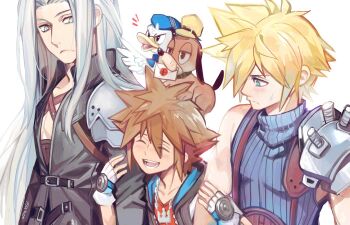 aqua_eyes armor brown_hair closed_eyes cloud_strife disney dog_(duck_hunt) donald_duck duck_(duck_hunt) duck_hunt final_fantasy final_fantasy_vii fingerless_gloves gloves goofy green_eyes hood hoodie kingdom_hearts kingdom_hearts_i long_coat long_hair mickey_mouse_&amp;_friends nintendo pauldrons sebychu sephiroth short_hair shoulder_armor silver_hair single_pauldron sleeveless smash_invitation sora_(kingdom_hearts) spiked_hair square_enix super_smash_bros. suspenders