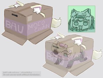 animal_ear_fluff animal_ears box dog_ears dog_girl dog_tail eyepatch fake_horns fuwawa_abyssgard hair_ornament hairband hololive hololive_english horn_hairband horns looking_at_viewer metal_gear_(series) metal_gear_solid microphone mococo_abyssgard multiple_girls one_eye_covered perroccino_(fuwamoco) siblings sisters smile snake_box_sneak tail twins virtual_youtuber x_hair_ornament