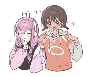 Rule 34 | + +, 1boy, 1girl, animal ear headphones, animal ears, aubrey (birthday) (omori), aubrey (faraway) (omori), aubrey (omori), blue bow, blush, bow, braid, brown hair, cardigan, closed eyes, closed mouth, commentary, dark-skinned male, dark skin, double-parted bangs, fake animal ears, hair between eyes, hair bow, hair ornament, hairclip, headphones, highres, hood, hood down, hoodie, kel (birthday) (omori), kel (faraway) (omori), kel (omori), korean commentary, long hair, long sleeves, looking at another, low twin braids, official alternate costume, official alternate hairstyle, omori, open cardigan, open clothes, open mouth, orange hoodie, parallel hairclips, pink cardigan, pink hair, rabbit ear headphones, rabbit ears, short hair, sidelocks, simple background, smile, sweatdrop, teeth, twin braids, upper teeth only, white background, wktdms1