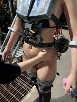 2girls animated asian cosplay female_focus fingernails mikasa_ackerman mikasa_ackerman_(cosplay) multiple_girls navel_piercing piercing real_life shingeki_no_kyojin solo_focus sound stomach_tattoo survey_corps_(emblem) tagme tattoo thick_thighs thighs three-dimensional_maneuver_gear umeko_j umekojcosplayer video vietnamese yuri