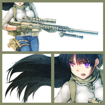 1girl call_of_duty call_of_duty:_modern_warfare_3 female_focus gender_request genderswap gun load_bearing_vest long_hair mecha_to_identify military_operator open_mouth purple_eyes rifle scarf siqi_(miharuu) sniper_rifle soap_(modern_warfare_2) solo suppressor trigger_discipline weapon