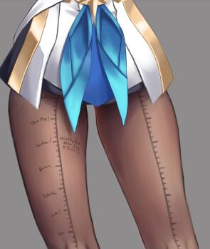 1girl absurdres black_pantyhose covered_navel dick-o-meter english_text female_focus highres honkai:_star_rail honkai_(series) measuring milarkavelik panties panties_under_pantyhose pantyhose pela_(honkai:_star_rail) penis_measuring ruler solo standing thighs underwear