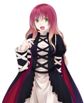 Rule 34 | 1girl, black cape, black dress, blonde hair, breasts, cape, commentary request, cross-laced clothes, cross-laced dress, crote, dress, frilled sleeves, frills, gradient hair, green eyes, hand up, hijiri byakuren, juliet sleeves, large variant set, layered dress, long hair, long sleeves, looking at viewer, medium breasts, multicolored hair, open mouth, puffy sleeves, purple hair, sleeves past wrists, solo, tachi-e, teeth, touhou, transparent background, turtleneck, turtleneck dress, upper teeth only, v-shaped eyebrows, variant set, white dress, wide-eyed