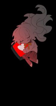 1girl animated animated_gif black_background black_skirt black_thighhighs charlotte_wiltshire chibi chinese_commentary closed_eyes colored_skin commentary_request distortion full_body heart hello_charlotte holding_television hugging_object long_hair long_sleeves looping_animation neck_ribbon pleated_skirt ribbon shirt shoes skirt solo thighhighs tiankong_yiji white_hair white_shirt white_shoes white_skin yellow_ribbon