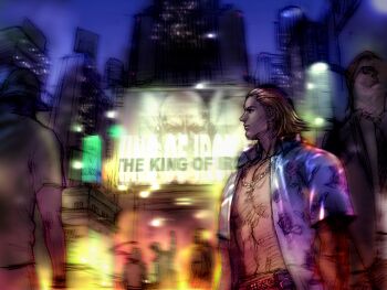 1boy belt blonde_hair building chain chain_necklace city floral_print_shirt game_cg hair_slicked_back jewelry kawano_takuji mishima_heihachi necklace official_art open_clothes open_shirt people screen short_sleeves solo_focus steve_fox tekken tekken_4