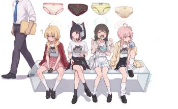 ai-generated airi_(band)_(blue_archive) airi_(blue_archive) blue_archive kazusa_(band)_(blue_archive) kazusa_(blue_archive) natsu_(band)_(blue_archive) natsu_(blue_archive) panties pants sensei_(blue_archive) underwear yoshimi_(band)_(blue_archive) yoshimi_(blue_archive)