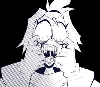 Rule 34 | 1girl, creepy, glitch productions, gloves, melancholy hill, ponytail, saliva, short ponytail, teeth, the gaslight district