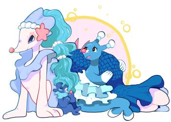 arm_support blue_eyes blue_hair brionne evolution fins fish_tail gen_7_pokemon looking_at_viewer nintendo open_mouth peppar_(maskrosfe) pokemon pokemon_(creature) pokemon_sm popplio primarina seal_(animal) smile tail