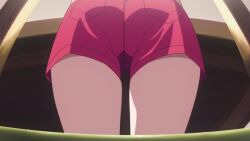 1girl animated anime_screenshot ass ass_focus between_thighs chair denim denim_shorts from_below head_out_of_frame highres lower_body nukigee_mitai_na_shima_ni_sunderu_watashi_wa_dou_surya_ii_desu_ka? pantylines red_shorts shorts sitting sound tachibana_asane tagme thighs video