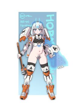 Rule 34 | 1girl, absurdres, belly, breasts, c-string, crotch plate, curvy, energy barrier, energy shield, groin, highres, holographic horns, mecha musume, navel, original, plump, shield, small breasts, sokolov (sylviasokolova), solo, strapless bottom, thick thighs, thighs, third eye, wide hips