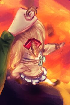 1boy 1girl aqua_bow aqua_bowtie black_shoes blue_sailor_collar blue_serafuku blue_skirt bow bowtie cardigan commentary english_commentary foreshortening from_above grabbing_another's_hair green_shirt hair_ribbon hanging_legs high_up highres holding_another's_hair lava lifting_person long_hair long_sleeves minecraft miniskirt motion_blur motion_lines neuro-sama nyuakel out_of_frame outstretched_arms pleated_skirt pov pov_hands red_ribbon ribbon sailor_collar school_uniform serafuku shirt shoes skirt swinging_arms swinging_legs two_side_up vedal987 vedal_ai virtual_youtuber yellow_cardigan