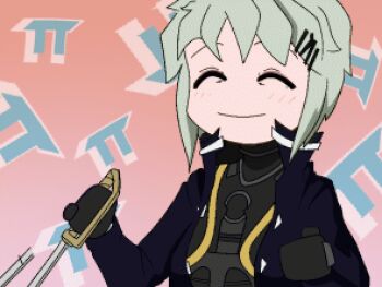 1girl ^_^ animated animated_gif aqua_hair black_bodysuit black_gloves bodysuit bodysuit_under_clothes buttons closed_eyes coat gloves gradient_background hair_ornament hairclip holding holding_sword holding_weapon leekspin_(meme) light_blush looping_animation lowres marie_(peripeteia) meme nonahobb open_clothes open_coat peripeteia pi_(math) popped_collar saber_(weapon) short_hair solo sword talking trench_coat triangle_button upper_body weapon