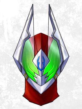 Rule 34 | actor connection, armor, bodysuit, commentary request, green eyes, head only, highres, horns, kamen rider, kamen rider blade (series), kamen rider dawn, kamen rider garren, kamen rider zeztz (series), looking at viewer, male focus, mask, tokusatsu, zagizagi