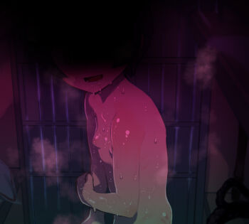 1girl 2equal8 female_focus head_out_of_frame loli nipples nude open_mouth original rain sawada_kanako solo tomboy wet