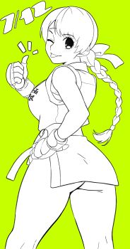 1girl ass braid braided_ponytail breasts curvy from_behind grabbing_own_ass hairband hand_on_own_hip huge_ass large_breasts long_hair looking_at_viewer nanosstyle one_eye_closed skirt smile smiley_face standing the_king_of_fighters thick_thighs thighs tongue tongue_out wide_hips wink yuri_sakazaki