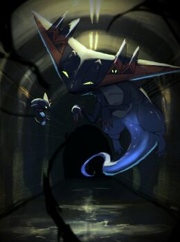 absurdres animal_focus bo_(bouillustration) claws commentary dragapult dreepy floating full_body gen_8_pokemon highres nintendo no_humans open_mouth pokemon pokemon_(creature)