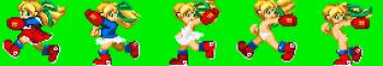 1girl arm_cannon blonde_hair boots capcom dress female_focus from_side full_body green_background green_eyes loli long_hair mega_man_(classic) nude panties pixel_art ponytail red_dress ribbon roll_(mega_man) simple_background source_request sprite_art sprite_sheet underwear weapon