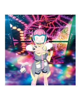 1girl ahoge animal_ear_headphones animal_ears artbook cat_ear_headphones cat_ears clenched_hand fake_animal_ears headphones highres love_live! love_live!_nijigasaki_high_school_idol_club non-web_source official_art outstretched_arm pink_hair screen shorts smile solo tail tennoji_rina tsunagaru_connect_(love_live!) wings