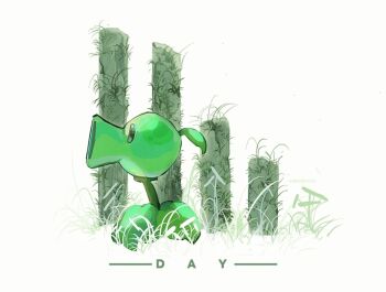 black_eyes commentary english_commentary english_text film_grain from_side hightguy leaf no_humans on_grass peashooter_(plants_vs._zombies) plant plant_focus plants_vs._zombies profile rock simple_background solid_oval_eyes solo white_background