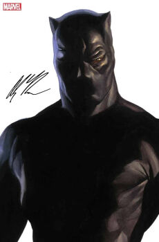 1boy alex_ross black_bodysuit black_mask black_panther_(marvel) black_panther_(series) bodysuit brown_eyes comic_cover company_name cover cover_page looking_at_viewer male_focus marvel mask muscular muscular_male official_art realistic signature solo superhero_costume upper_body western_comics_(style) white_background