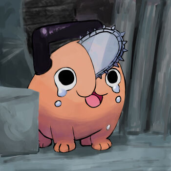 absurdres chainsaw chainsaw_man commentary_request creature crying full_body highres kotorun_ahyo looking_up no_humans pochita_(chainsaw_man) scene_reference tears