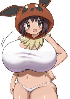 Rule 34 | 1girl, absurdres, breasts, cosplay, eevee, eevee (cosplay), gen 1 pokemon, highres, huge breasts, jaga334, navel, nintendo, oppai loli, poke kid (pokemon), pokemon, pokemon swsh, solo