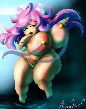 absurdres aivrotsiel ass belly blue_eyes bracelet breasts chibidoki_(vtuber) cowlick dancer feet highres horns huge_ass huge_breasts indie_virtual_youtuber jewelry large_breasts messy_hair nipple_tassels pink_hair shortstack tassel thick_thighs thighs virtual_youtuber