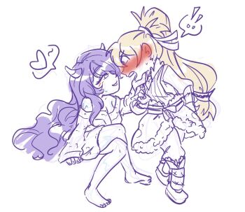 1boy 1girl barefoot bathrobe blush breasts camilla_(fire_emblem) cleavage crossed_legs fire_emblem fire_emblem_fates grey_hair heart long_hair looking_at_another nintendo older_female_and_younger_male orange_eyes purple_eyes purple_hair simple_background sitting sketch slumberbeans speech_bubble takumi_(fire_emblem) tiara wavy_hair