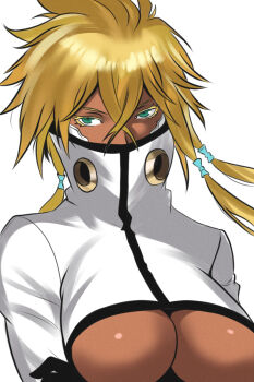 1girl bleach blonde_hair breasts espada green_eyes large_breasts solo tier_harribel underboob windriftdraws