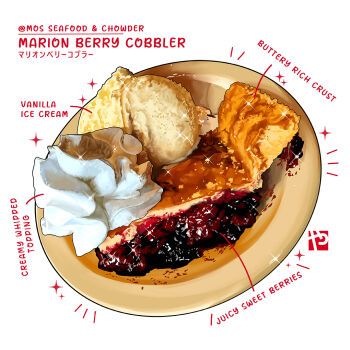 berry commentary english_commentary english_text food from_above ice_cream no_humans original plate simple_background still_life studiolg vanilla whipped_cream white_background