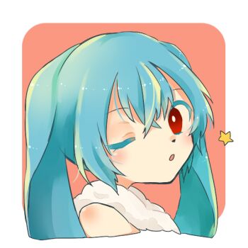 1boy animal_ears blue_hair commentary_request floppy_ears kenma-kun koushinism looking_at_viewer male_focus one_eye_closed parkworks parted_lips portrait rabbit_boy rabbit_ears red_eyes solo star_(symbol)