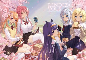 blue_eyes colored_inner_hair comiket_103 gawr_gura hololive hololive_english long_hair mori_calliope multicolored_hair multiple_girls ninomae_ina&#039;nis open_mouth pink_hair school_uniform shark_girl takanashi_kiara ten-chan_(eternal_s) virtual_youtuber watson_amelia