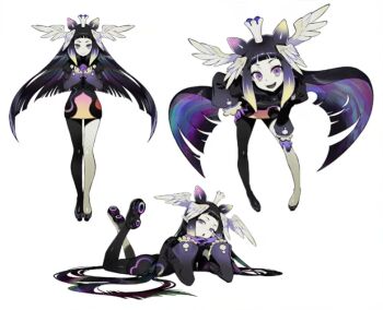 1girl blonde_hair blunt_bangs blush commentary gradient_hair head_wings hololive hololive_english long_hair looking_at_viewer mole mole_under_eye multicolored_hair multiple_views ninomae_ina'nis ninomae_ina'nis_(artist) official_art open_mouth pointy_ears purple_eyes purple_hair sidelocks smile solo stitched symbol-only_commentary tako_takover_(ninomae_ina'nis) tentacle_hair third-party_edit third-party_source very_long_hair virtual_youtuber wings