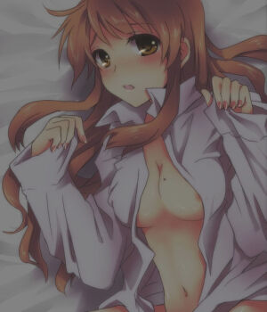 Rule 34 | asahina mikuru, ateru, blush, breasts, brown eyes, brown hair, long hair, mole, pixiv sample, resized, shirt, suzumiya haruhi no yuuutsu, tagme