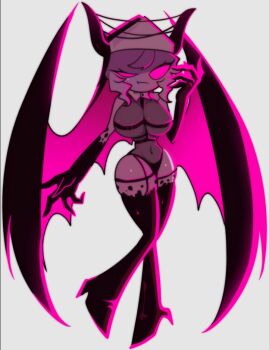 1girl bare_shoulders breasts demon_girl demon_horns demon_wings friday_night_funkin&#039; full_body genderswap genderswap_(mtf) gloves high_heels horns large_breasts leotard navel non-web_source nun pink_eyes selvena_(friday_night_funkin&#039;) smile thick_thighs thighhighs thighs white_background wings