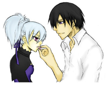 00s couple darker_than_black feeding hei_(darker_than_black) sharing smile tagme yin_(darker_than_black)