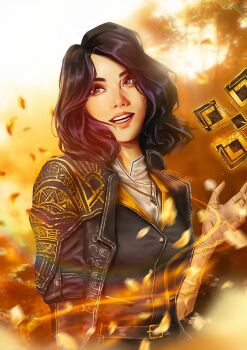 1girl absurdres arm_tattoo asian black_hair brown_eyes clair_obscur:_expedition_33 highres kettoart lune_(clair_obscur:_expedition_33) magic magical_girl open_mouth solo tattoo