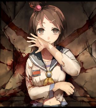 Rule 34 | 1girl, ayatoki-1, bad id, bad pixiv id, brown hair, corpse party, female focus, hair bobbles, hair ornament, hairclip, highres, school uniform, serafuku, short hair, solo, suzumoto mayu, torn clothes