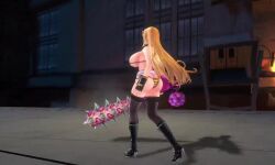 1girl 3d action_taimanin animated ass bikini bouncing_breasts breasts butt_crack city club club_(weapon) demon_girl demon_horns francis_(taimanin_asagi) holding holding_weapon horns huge_ass kanabou long_hair looking_at_viewer outdoors ryona screencap shiny_skin sound striped_bikini striped_clothes sunglasses swimsuit tagme taimanin_(series) third-party_edit thong_bikini very_long_hair video walking weapon wide_hips