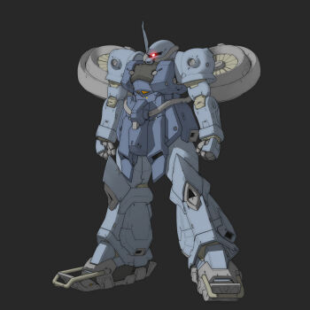 Rule 34 | black background, cable, clenched hands, commentary, english commentary, glowing, glowing eye, gouf, gouf flight type, gundam, gundam thunderbolt, highres, ke yukikaze, mecha, mecha focus, mobile suit, no humans, one-eyed, one-eyed mecha, original, propeller, radio antenna, red eyes, redesign, robot, science fiction, solo, unfinished, zeon