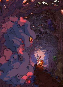 aomon_(yuuji7604) charmander fire gen_1_pokemon gen_2_pokemon gen_3_pokemon ghost highres misdreavus murkrow nintendo open_mouth pokemon ralts red_eyes smile sudowoodo walking zangoose