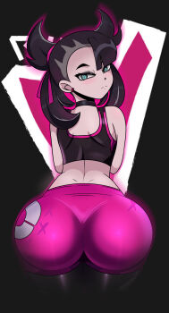 Rule 34 | ass, boots, eyelashes, from behind, high heel boots, high heels, highres, huge ass, looking at viewer, looking back, marnie (pokemon), nintendo, pokemon, pokemon swsh, sonson-sensei, spandex, tank top