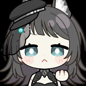 1girl animal_ear_fluff animal_ears animated animated_gif arknights bang_dream! bang_dream!_it&#039;s_mygo!!!!! black_hair blue_eyes blush_stickers chibi chibi_only chunye_haruya closed_mouth dot_nose kemonomimi_mode looking_at_viewer lowres medium_hair middle_finger rayman_limbs simple_background solo transparent_background upper_body wolf_ears wolf_girl yahata_umiri yahata_umiri_(moonlight_executioner)