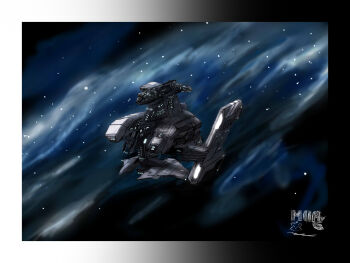 black_border blue_background border caldari_state_(eve_online) cloud commentary cruiser_(eve_online) english_commentary eve_online glowing gradient_border highres military_vehicle moa_(eve_online) nebula no_humans novafox outdoors redesign science_fiction space spacecraft star_(sky) starry_sky_background two-tone_border vehicle_focus white_border