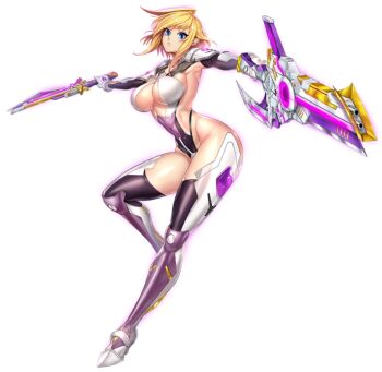 1girl 3d action_taimanin alternate_costume alternate_hairstyle armpits blonde_hair blue_eyes bodysuit breasts covered_navel curvy dual_wielding full_body highleg highleg_leotard holding holding_sword holding_weapon impossible_clothes impossible_leotard jumping large_breasts leotard lilith-soft looking_at_viewer no_bra official_alternate_costume official_art pointy_ears revealing_clothes shinganji_kurenai shiny_clothes shiny_skin short_hair skin_tight smile sword taimanin_(series) taimanin_kurenai taimanin_rpgx thick_thighs thighhighs thighs thong thong_leotard transparent_background weapon wide_hips