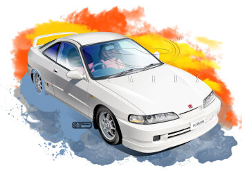 2025 artist_name car commentary_request copyright_notice honda honda_integra license_plate logo motor_vehicle nimbus_goldbrum no_humans original product_placement simple_background spoiler_(automobile) steering_wheel vehicle_focus watermark white_background white_car