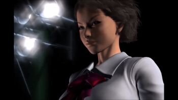 2girls 3d animated animated_gif ayanokouji_sasa black_hair black_panties blinking breasts brown_eyes brown_hair clock close-up fighting fighting_stance glowing glowing_eyes high_kick indou_yuugi_omega indou_yuugi_omega_(zenpen)_~yumi_no_kenzoku_vs_onna_dragon~ jumping kicking large_breasts multiple_girls neck_ribbon outdoors panties pantyshot ribbon school_uniform short_hair skirt surprised tendou_ayane umemaro underwear vampire violence white_panties wristband yellow_eyes