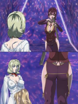 1futa 3girls ass ass_focus bible_black bible_black_new_testament blonde_hair breasts cleavage closed_eyes curvy dancing dress earrings futanari green_eyes highres implied_fellatio jewelry jody_crowley large_breasts long_hair magic meme multiple_girls nightgown nipples ponytail red_eyes saeki_kaori see-through_clothes see-through_dress shikairo_days_dance_(meme) shin_bible_black short_hair smile takashiro_hiroko tight_clothes white_dress witch